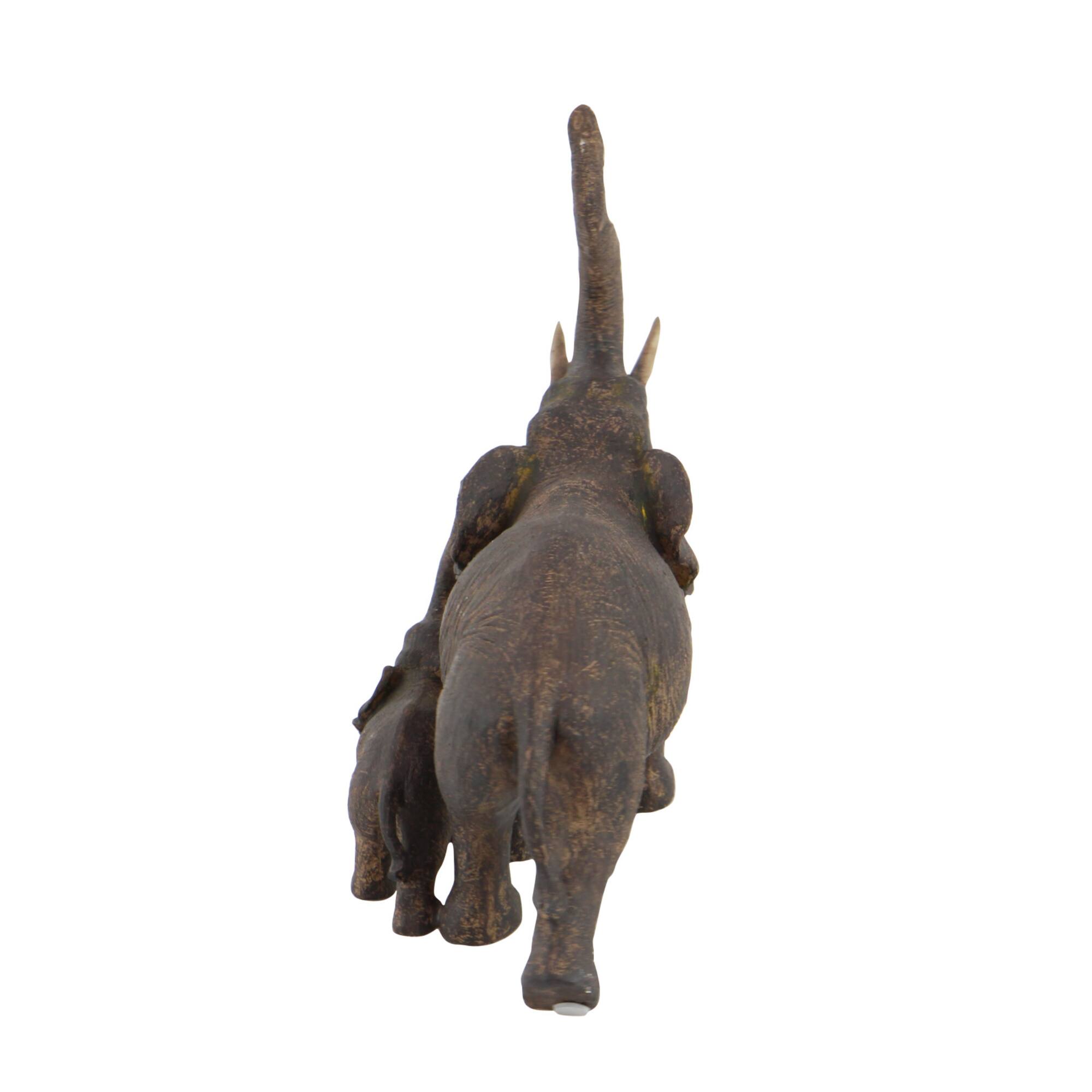 11" Brown Eclectic Polystone Elephants Sculpture